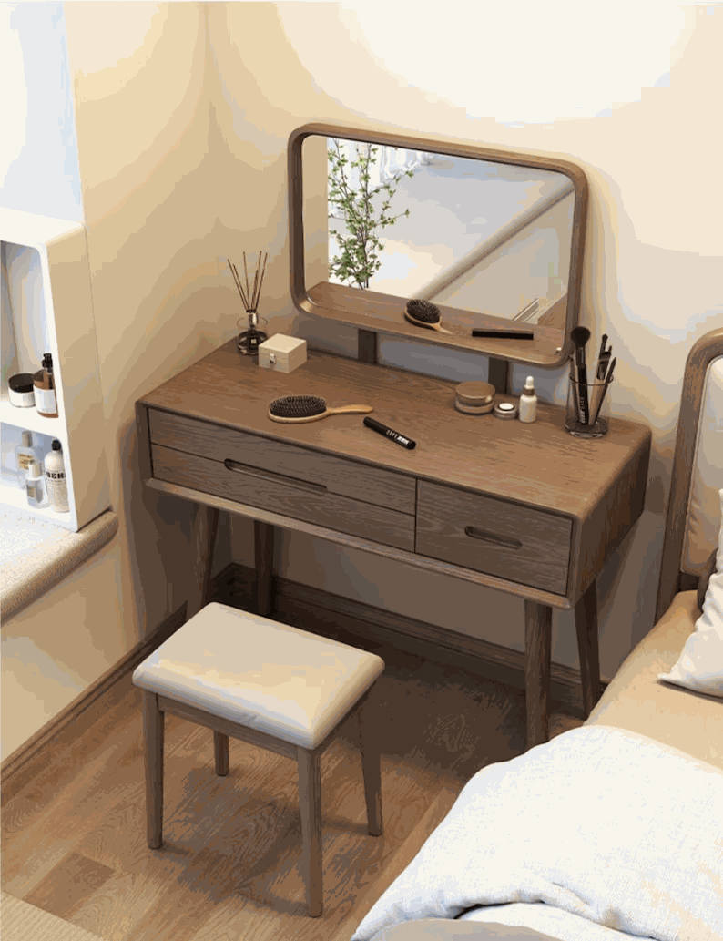 Bàn trang điểm được làm từ gỗ sồi với đường vân đẹp ấn tượng ngay từ cái nhìn đầu tiên