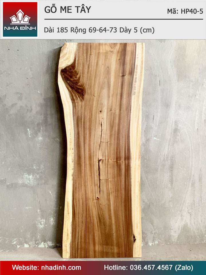 Mặt Bàn Gỗ Me Tây Nguyên Khối Dài 185 Rộng 69-64-73 Dày 5 (cm)