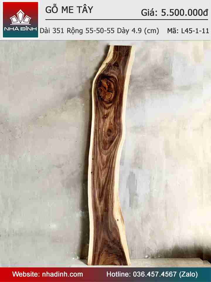 Mặt Bàn Gỗ Me Tây Nguyên Khối Dài 351 Rộng 55-50-55 Dày 4,9 (cm)