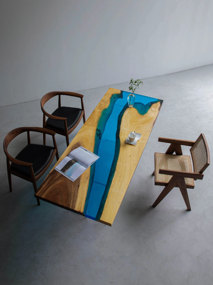 Bàn Làm Việc Đổ Epoxy Gỗ Me Tây Dài 200 Rộng 75 cao 75 (cm)