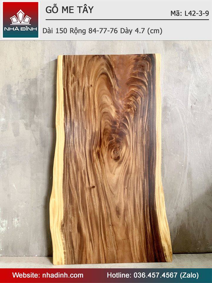 Mặt Bàn Gỗ Me Tây Nguyên Khối Dài 150 Rộng 84-77-76 Dày 4.7 (cm)