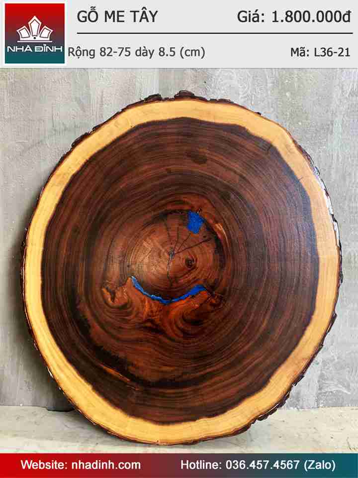 Mặt Bàn Trà Gỗ Me Tây Nguyên Khối Rộng 82-75 Dày 8,5 (cm)