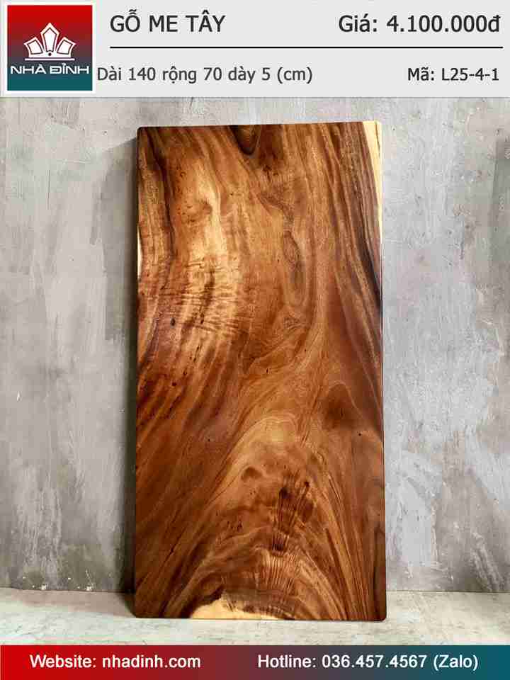 Mặt Bàn Gỗ Me Tây Nguyên Khối Dài 140 Rộng 70 Dày 5 (cm)