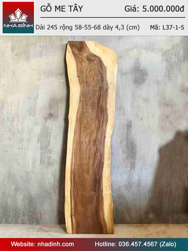 Mặt Bàn Gỗ Me Tây Nguyên Khối Dài 245 Rộng 58-55-68 Dày 4,3 (cm)
