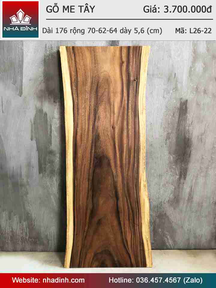 Mặt Bàn Gỗ Me Tây Nguyên Khốii Dài 176 Rộng 70-62-64 Dày 5,6 (cm)