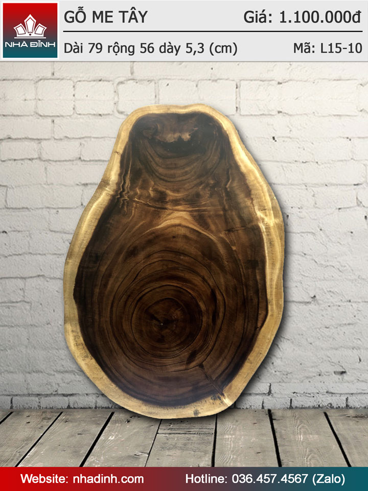 Mặt bàn gỗ Me Tây nguyên khối đường kính 790-560 dày 53 (mm)