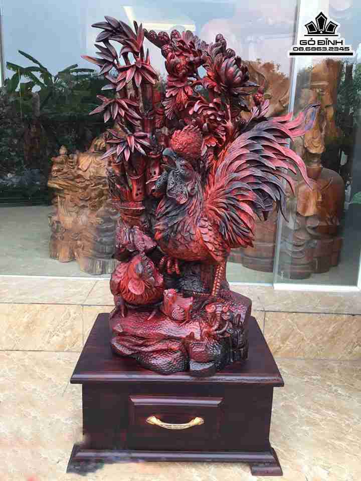 Tượng Gia Đình Gà Gỗ Trắc