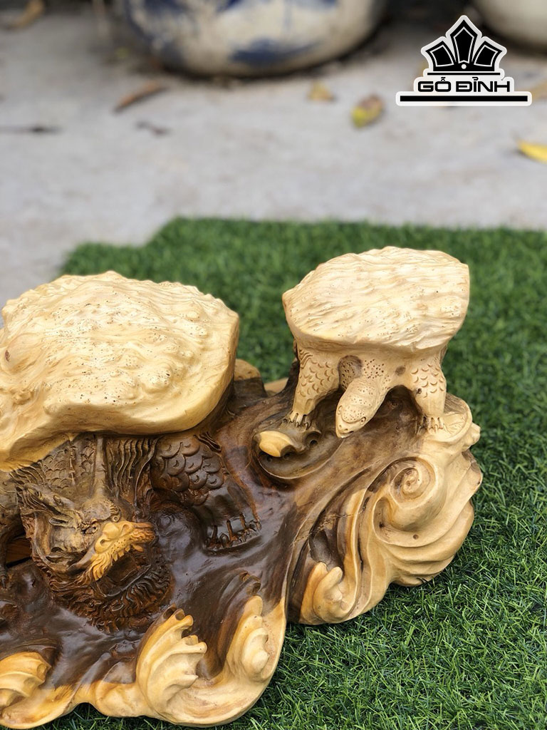Tượng Long Quy Gỗ Nu Giáng Hương Cao 18 Ngang 36 Sâu 33 (cm)