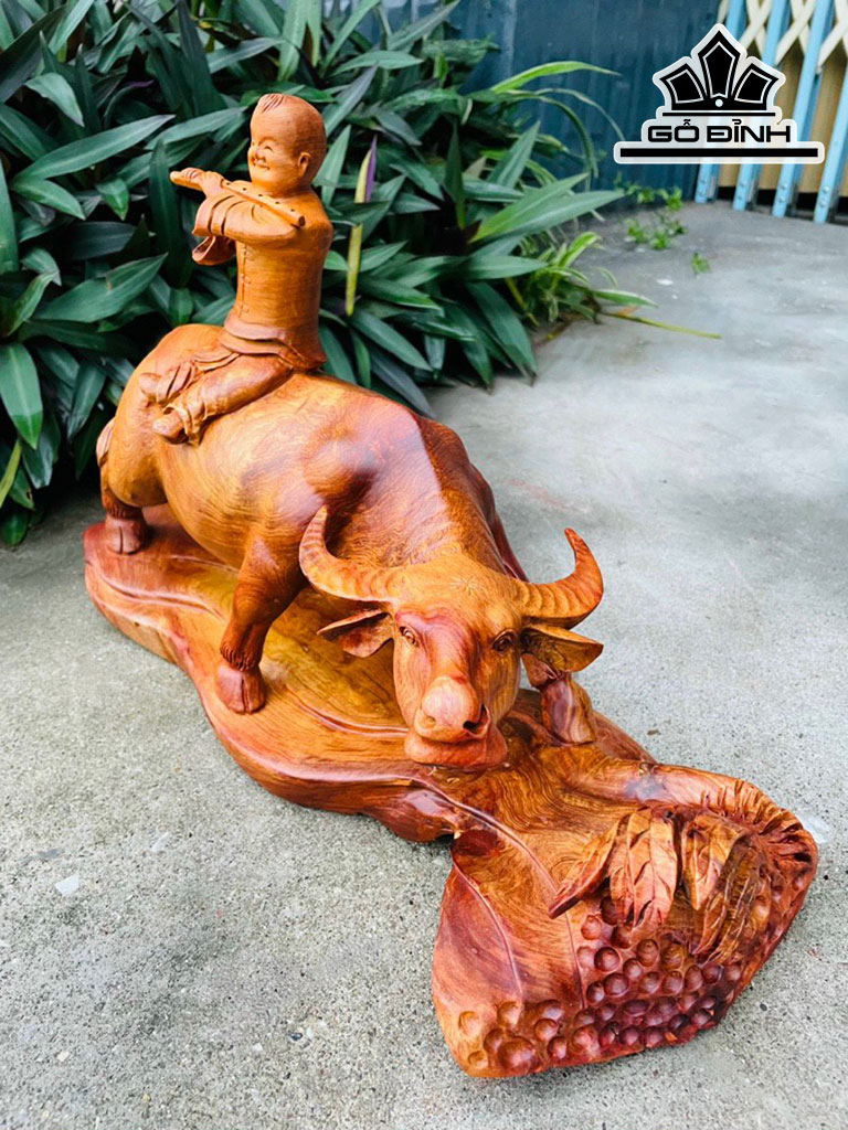 Tiểu Đồng Chăn Trâu Thổi Sáo Gỗ Hương Cao 28 Ngang 43 Sâu 16 (cm)
