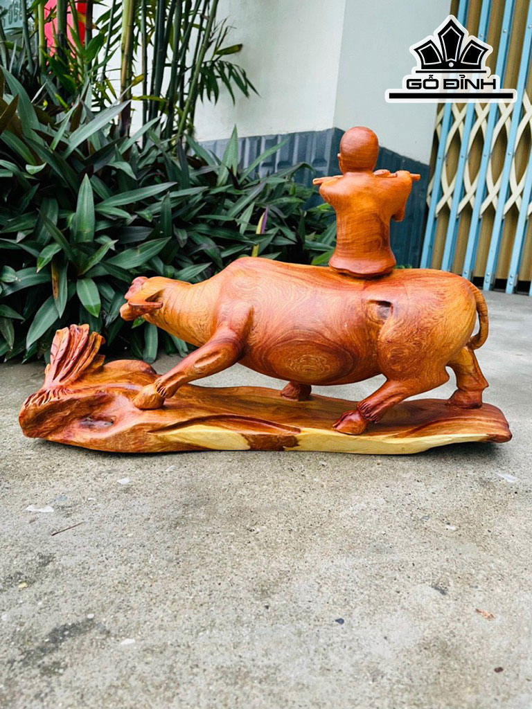 Tiểu Đồng Chăn Trâu Thổi Sáo Gỗ Hương Cao 28 Ngang 43 Sâu 16 (cm)