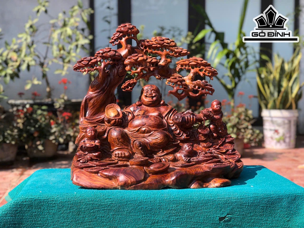 Tượng Phật Di Lặc Tam Phúc Gỗ Cẩm Cao 52 Ngang 58 Sâu 36 (cm)