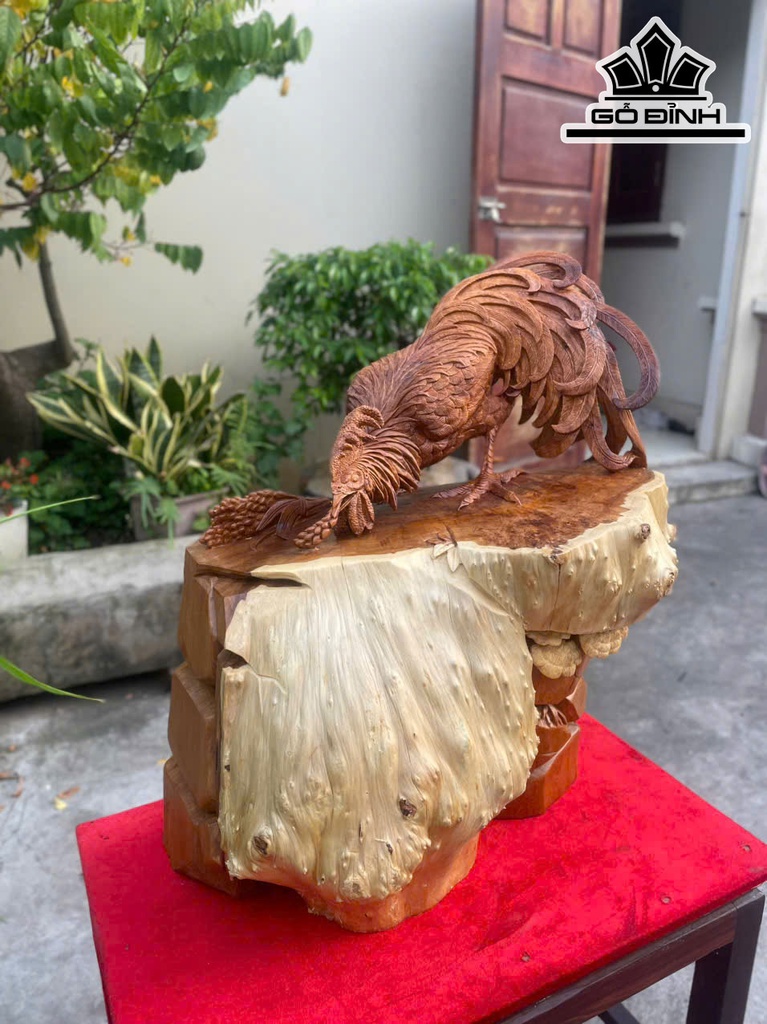 Tượng Gà Trống Gỗ Nu Ngọc Am Cao 57 Ngang 48 Sâu 30 (cm)