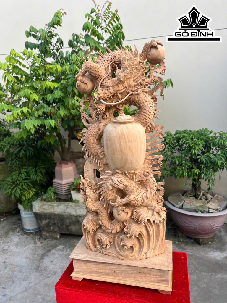 Tượng Nhất Long Trấn Bình Gỗ Ngọc Am Cao Cả Kỷ 110 Ngang 40 Sâu 16 (cm)