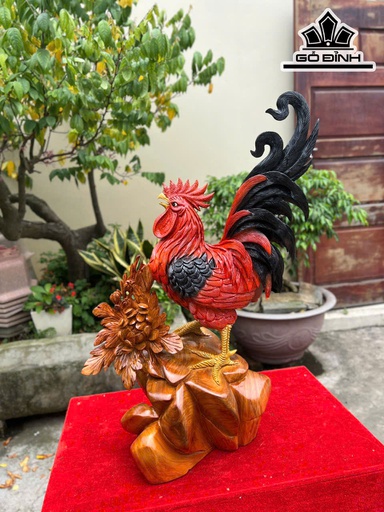 Tượng Gà Trống Gỗ Hương Cao 66 Ngang 40 Sâu 26 (cm)