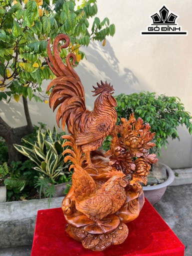 Tượng Gia Đình Gà Gỗ Hương Cao 85 Ngang 47 Sâu 40 (cm)