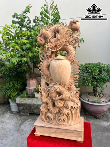 Tượng Nhất Long Trấn Bình Gỗ Ngọc Am Cao Cả Kỷ 110 Ngang 40 Sâu 16 (cm)