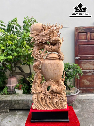 Tượng Nhất Long Trấn Bình Gỗ Ngọc Am Cao Cả Kỷ 115 Ngang 42 Sâu 14 (cm)