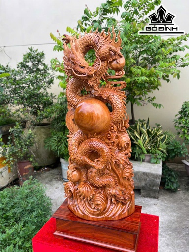 Tượng Rồng ( Nhất Long ) Vờn Ngọc Gỗ Ngọc Am Cao Cả Kỷ 103 Ngangb 38 Sâu 17 (cm)