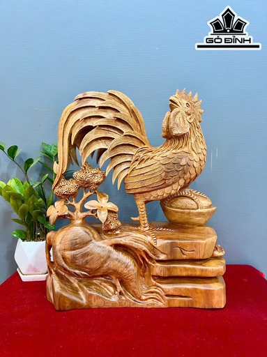 Tượng Gà Trống Gỗ Ngọc Am Cao 48 Ngang 40 Sâu 16 (cm)
