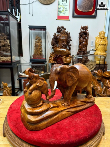 Tượng Voi Mẫu Tử Gỗ Hương Cao 25 Ngang 42 Sâu 14 (cm)