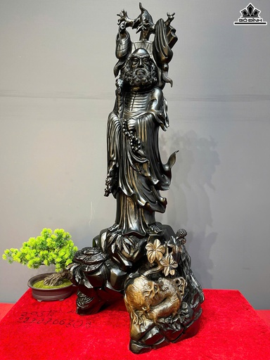 Tượng Đạt Ma Giáo Hóa Gỗ Mun Sừng Cao 85 Ngang 37 Sâu 28 (cm)