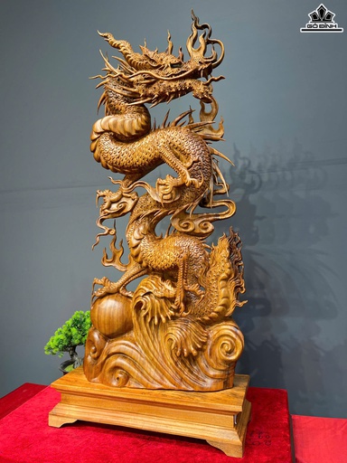 Tượng Rồng ( Nhất Long) Gỗ Ngọc Am Cao Cả Kỷ 108 Ngang 48 Sâu 18 (cm) - Kỷ Cao 11 (cm)